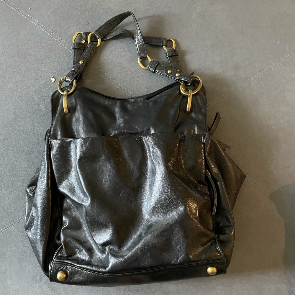 Elie Tahari black leather tote shoulder bag